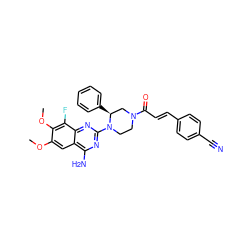 COc1cc2c(N)nc(N3CCN(C(=O)/C=C/c4ccc(C#N)cc4)C[C@@H]3c3ccccc3)nc2c(F)c1OC ZINC000210857375