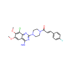 COc1cc2c(N)nc(N3CCN(C(=O)/C=C/c4ccc(F)cc4)CC3)nc2c(Cl)c1OC ZINC001772580242