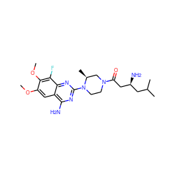 COc1cc2c(N)nc(N3CCN(C(=O)C[C@@H](N)CC(C)C)C[C@@H]3C)nc2c(F)c1OC ZINC001772577286