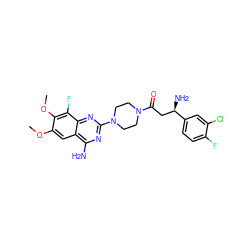 COc1cc2c(N)nc(N3CCN(C(=O)C[C@@H](N)c4ccc(F)c(Cl)c4)CC3)nc2c(F)c1OC ZINC000210824335