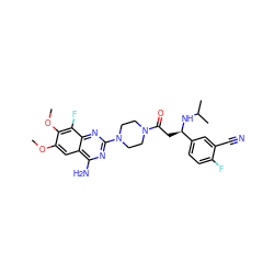 COc1cc2c(N)nc(N3CCN(C(=O)C[C@@H](NC(C)C)c4ccc(F)c(C#N)c4)CC3)nc2c(F)c1OC ZINC000210869431
