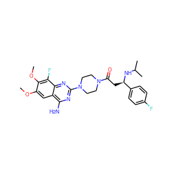 COc1cc2c(N)nc(N3CCN(C(=O)C[C@@H](NC(C)C)c4ccc(F)cc4)CC3)nc2c(F)c1OC ZINC000210873996