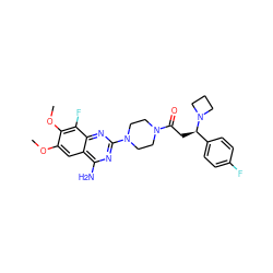 COc1cc2c(N)nc(N3CCN(C(=O)C[C@H](c4ccc(F)cc4)N4CCC4)CC3)nc2c(F)c1OC ZINC000210879236
