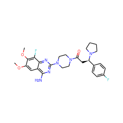 COc1cc2c(N)nc(N3CCN(C(=O)C[C@H](c4ccc(F)cc4)N4CCCC4)CC3)nc2c(F)c1OC ZINC001772638116