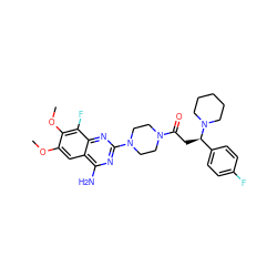 COc1cc2c(N)nc(N3CCN(C(=O)C[C@H](c4ccc(F)cc4)N4CCCCC4)CC3)nc2c(F)c1OC ZINC000210886168