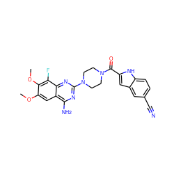 COc1cc2c(N)nc(N3CCN(C(=O)c4cc5cc(C#N)ccc5[nH]4)CC3)nc2c(F)c1OC ZINC000210857237