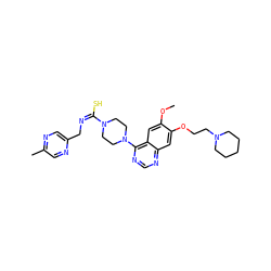 COc1cc2c(N3CCN(/C(S)=N\Cc4cnc(C)cn4)CC3)ncnc2cc1OCCN1CCCCC1 ZINC000003986739
