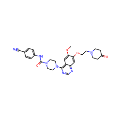 COc1cc2c(N3CCN(C(=O)Nc4ccc(C#N)cc4)CC3)ncnc2cc1OCCN1CCC(=O)CC1 ZINC000013475660