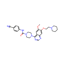 COc1cc2c(N3CCN(C(=O)Nc4ccc(C#N)cc4)CC3)ncnc2cc1OCCN1CCCCC1 ZINC000013475656