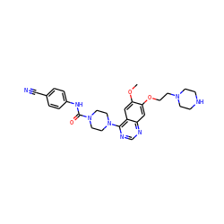 COc1cc2c(N3CCN(C(=O)Nc4ccc(C#N)cc4)CC3)ncnc2cc1OCCN1CCNCC1 ZINC000022925875