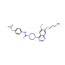 COc1cc2c(N3CCN(C(=O)Nc4ccc(OC(C)C)cc4)CC3)ncnc2cc1OCCCN ZINC000013475694