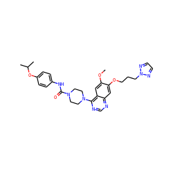 COc1cc2c(N3CCN(C(=O)Nc4ccc(OC(C)C)cc4)CC3)ncnc2cc1OCCCn1nccn1 ZINC000027213446