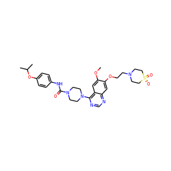 COc1cc2c(N3CCN(C(=O)Nc4ccc(OC(C)C)cc4)CC3)ncnc2cc1OCCN1CCS(=O)(=O)CC1 ZINC000027215216