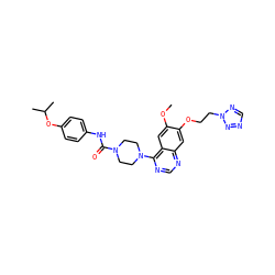 COc1cc2c(N3CCN(C(=O)Nc4ccc(OC(C)C)cc4)CC3)ncnc2cc1OCCn1ncnn1 ZINC000027214857