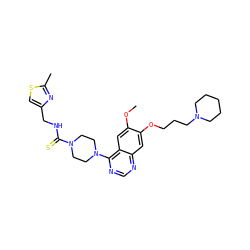 COc1cc2c(N3CCN(C(=S)NCc4csc(C)n4)CC3)ncnc2cc1OCCCN1CCCCC1 ZINC000028389488