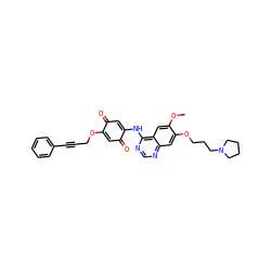 COc1cc2c(NC3=CC(=O)C(OCC#Cc4ccccc4)=CC3=O)ncnc2cc1OCCCN1CCCC1 ZINC000137040796
