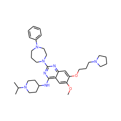 COc1cc2c(NC3CCN(C(C)C)CC3)nc(N3CCCN(c4ccccc4)CC3)nc2cc1OCCCN1CCCC1 ZINC000072116194