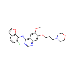 COc1cc2c(Nc3c(Cl)ccc4ccoc34)ncnc2cc1OCCCN1CCOCC1 ZINC000027990255