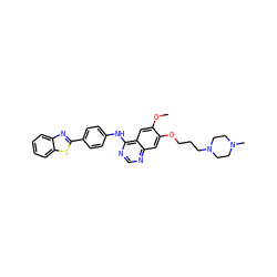 COc1cc2c(Nc3ccc(-c4nc5ccccc5s4)cc3)ncnc2cc1OCCCN1CCN(C)CC1 ZINC000049762273