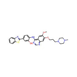 COc1cc2c(Nc3ccc(-c4nc5ccccc5s4)cc3O)ncnc2cc1OCCCN1CCN(C)CC1 ZINC000049757057