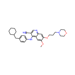COc1cc2c(Nc3ccc(CC4CCCCC4)cc3)c(C#N)cnc2cc1OCCCN1CCOCC1 ZINC000029213600