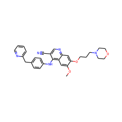 COc1cc2c(Nc3ccc(Cc4ccccn4)cc3)c(C#N)cnc2cc1OCCCN1CCOCC1 ZINC000029209934