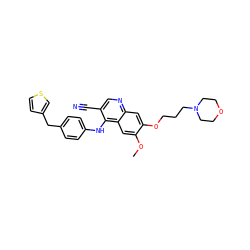 COc1cc2c(Nc3ccc(Cc4ccsc4)cc3)c(C#N)cnc2cc1OCCCN1CCOCC1 ZINC000029210697