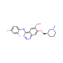 COc1cc2c(Nc3ccc(Cl)cc3F)ncnc2cc1OC[C@@H]1CCCN(C)C1 ZINC000013472799