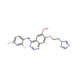 COc1cc2c(Nc3ccc(Cl)cc3F)ncnc2cc1OCCn1cncn1 ZINC000013803333