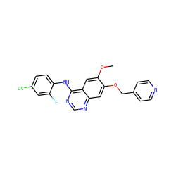 COc1cc2c(Nc3ccc(Cl)cc3F)ncnc2cc1OCc1ccncc1 ZINC000013803329