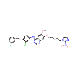 COc1cc2c(Nc3ccc(OCc4cccc(F)c4)c(Cl)c3)ncnc2cc1OCCCCCn1ccnc1[N+](=O)[O-] ZINC000299819757