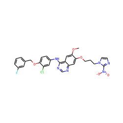 COc1cc2c(Nc3ccc(OCc4cccc(F)c4)c(Cl)c3)ncnc2cc1OCCCn1ccnc1[N+](=O)[O-] ZINC000299822203