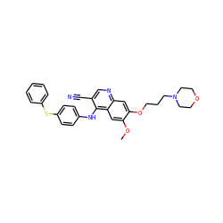 COc1cc2c(Nc3ccc(Sc4ccccc4)cc3)c(C#N)cnc2cc1OCCCN1CCOCC1 ZINC000029212122