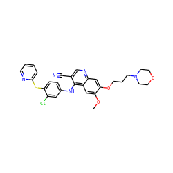 COc1cc2c(Nc3ccc(Sc4ccccn4)c(Cl)c3)c(C#N)cnc2cc1OCCCN1CCOCC1 ZINC000026833675