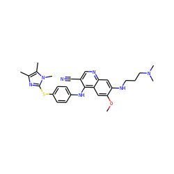 COc1cc2c(Nc3ccc(Sc4nc(C)c(C)n4C)cc3)c(C#N)cnc2cc1NCCCN(C)C ZINC000040895605