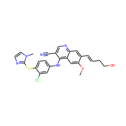COc1cc2c(Nc3ccc(Sc4nccn4C)c(Cl)c3)c(C#N)cnc2cc1/C=C/CCO ZINC000040943325
