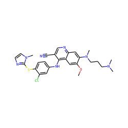 COc1cc2c(Nc3ccc(Sc4nccn4C)c(Cl)c3)c(C#N)cnc2cc1N(C)CCCN(C)C ZINC000042851347