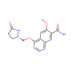 COc1cc2c(OC[C@@H]3CCC(=O)N3)nccc2cc1C(N)=O ZINC000584639729