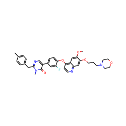COc1cc2c(Oc3ccc(-c4cnc(Cc5ccc(C)cc5)n(C)c4=O)cc3F)ccnc2cc1OCCCN1CCOCC1 ZINC000044351323