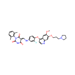 COc1cc2c(Oc3ccc(N/C=C4\C(=O)NC(=O)N(c5c(C)cccc5C)C4=O)cc3F)ccnc2cc1OCCCN1CCCC1 ZINC000150605219