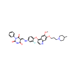 COc1cc2c(Oc3ccc(N/C=C4\C(=O)NC(=O)N(c5ccccc5)C4=O)cc3F)ccnc2cc1OCCCN1CCC(C)CC1 ZINC000150604243