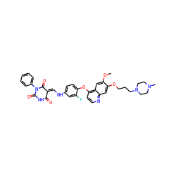 COc1cc2c(Oc3ccc(N/C=C4\C(=O)NC(=O)N(c5ccccc5)C4=O)cc3F)ccnc2cc1OCCCN1CCN(C)CC1 ZINC000150603825
