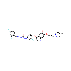 COc1cc2c(Oc3ccc(NC(=O)N/N=C/c4ccc(F)cc4F)cc3F)ccnc2cc1OCCCN1CCC(C)CC1 ZINC000096283543