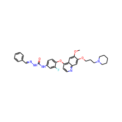 COc1cc2c(Oc3ccc(NC(=O)N/N=C/c4ccccc4)cc3F)ccnc2cc1OCCCN1CCCCC1 ZINC000096283554