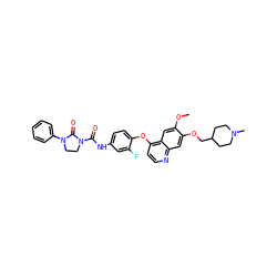 COc1cc2c(Oc3ccc(NC(=O)N4CCN(c5ccccc5)C4=O)cc3F)ccnc2cc1OCC1CCN(C)CC1 ZINC000049695422