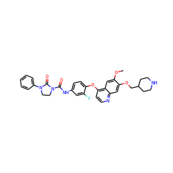 COc1cc2c(Oc3ccc(NC(=O)N4CCN(c5ccccc5)C4=O)cc3F)ccnc2cc1OCC1CCNCC1 ZINC000049722841