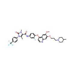 COc1cc2c(Oc3ccc(NC(=O)c4c(C)n(-c5ccc(C(F)(F)F)cc5)c(=O)n4C)cc3F)ccnc2cc1OCCCN1CCC(C)CC1 ZINC000474609807