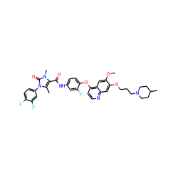 COc1cc2c(Oc3ccc(NC(=O)c4c(C)n(-c5ccc(F)c(F)c5)c(=O)n4C)cc3F)ccnc2cc1OCCCN1CCC(C)CC1 ZINC000474603886