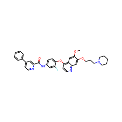 COc1cc2c(Oc3ccc(NC(=O)c4cc(-c5ccccc5)ccn4)cc3F)ccnc2cc1OCCCN1CCCCC1 ZINC000096285104