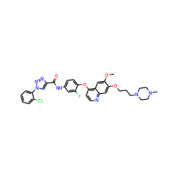 COc1cc2c(Oc3ccc(NC(=O)c4cn(-c5ccccc5Cl)nn4)cc3F)ccnc2cc1OCCCN1CCN(C)CC1 ZINC000653915957